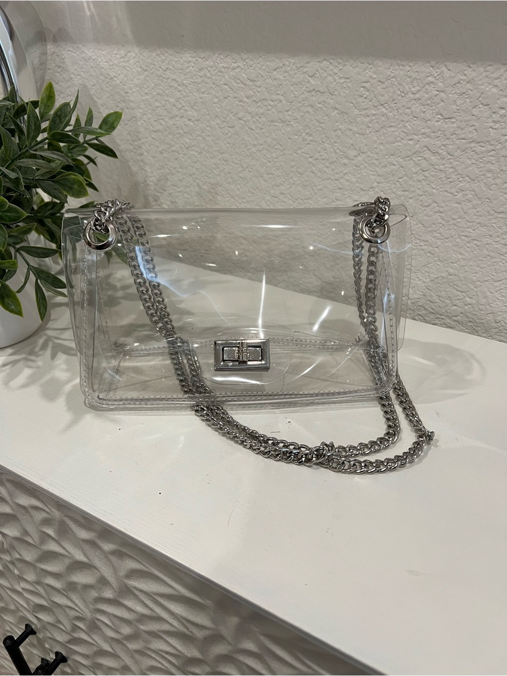 Clear PVC Shoulder Bag with Silver Chain
